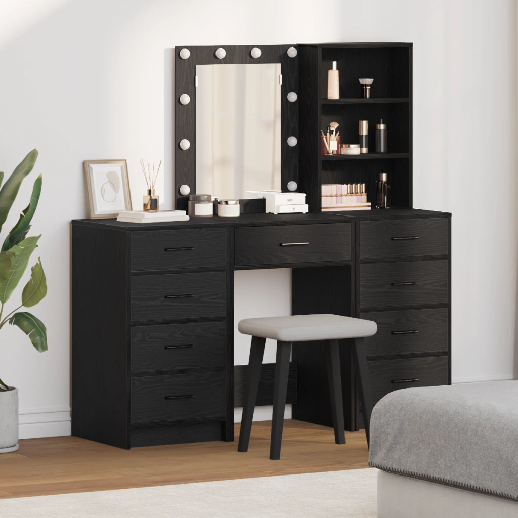 Set Trucco 3 Pezzi con LED in Legno Nero
