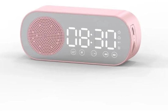 Alarme digitale, diffusore Bluetooth senza fili, radio FM, subwoofer, riproduttore di musica (rosa)