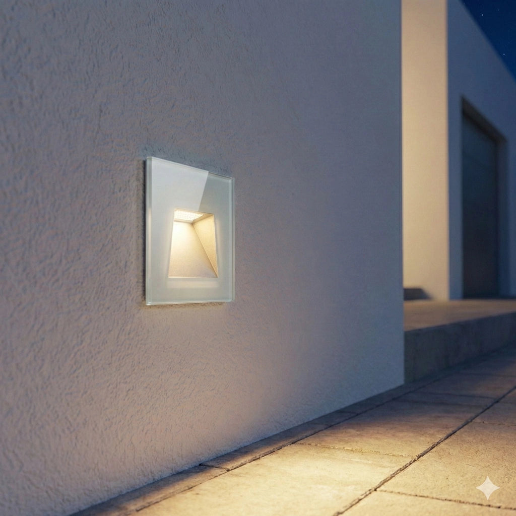 Faretto segnapasso LED bianco da esterno IP65 5W con vetro, luce CCT 3000K 4000K 6500K, incasso 503 per scale e giardino