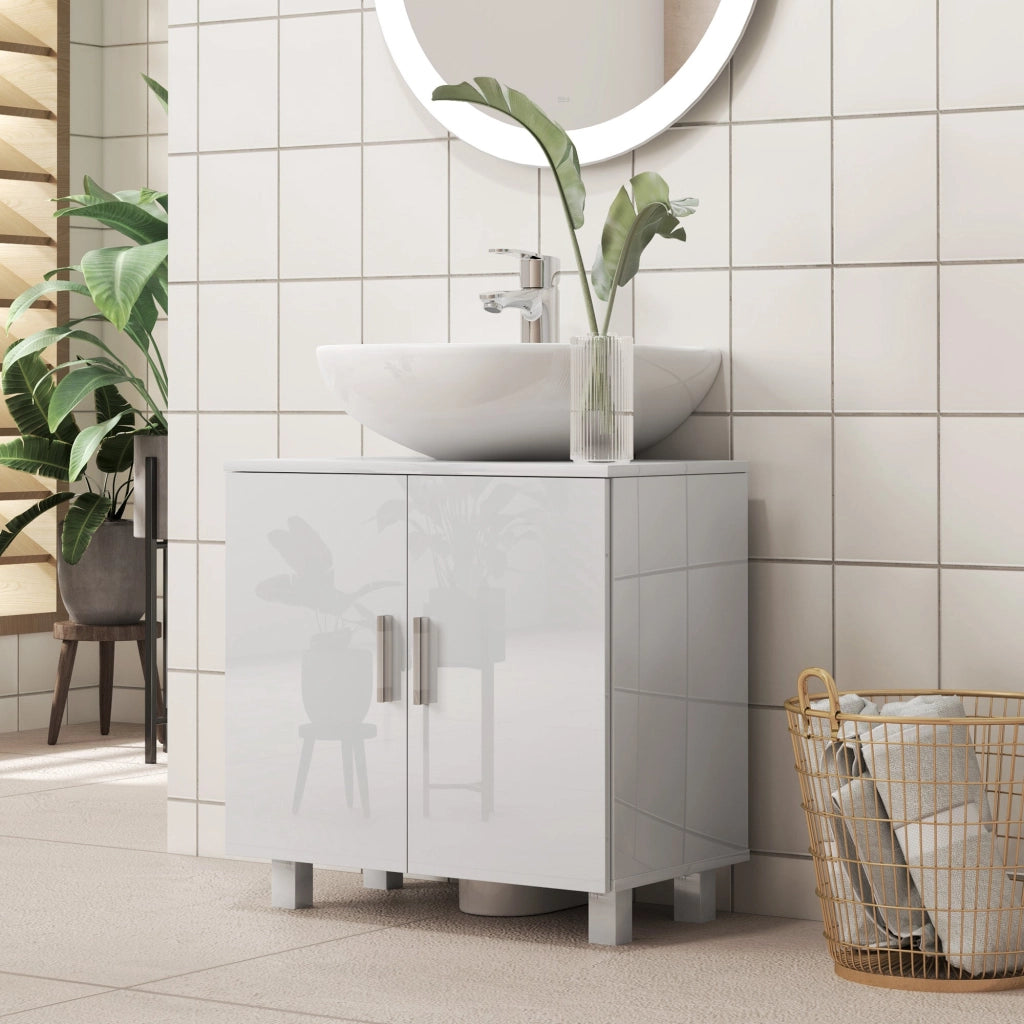 Mobile Sottolavabo da Bagno con Armadietto 2 Ante 60x35x60 cm in MDF Bianco