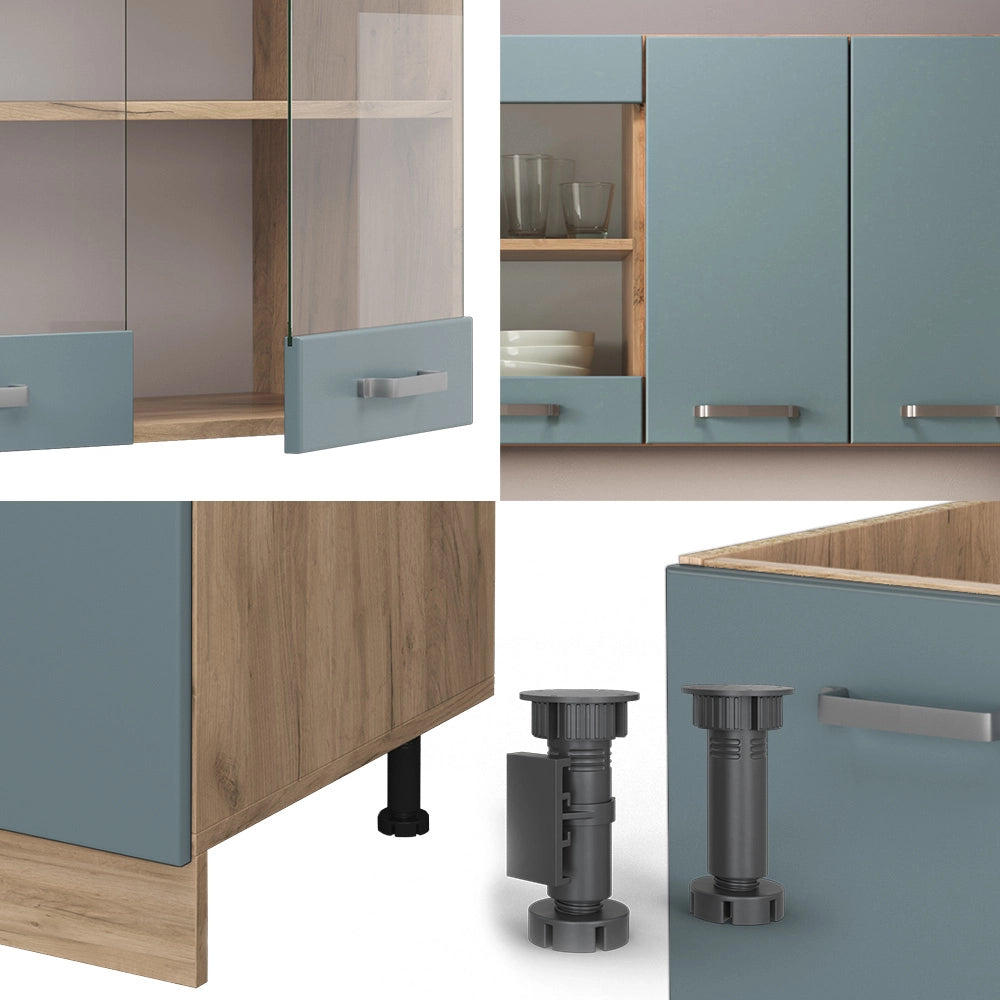 Vicco Cucina monoblocco Rovere blu-grigio/oro 140 cm , PL Marmo