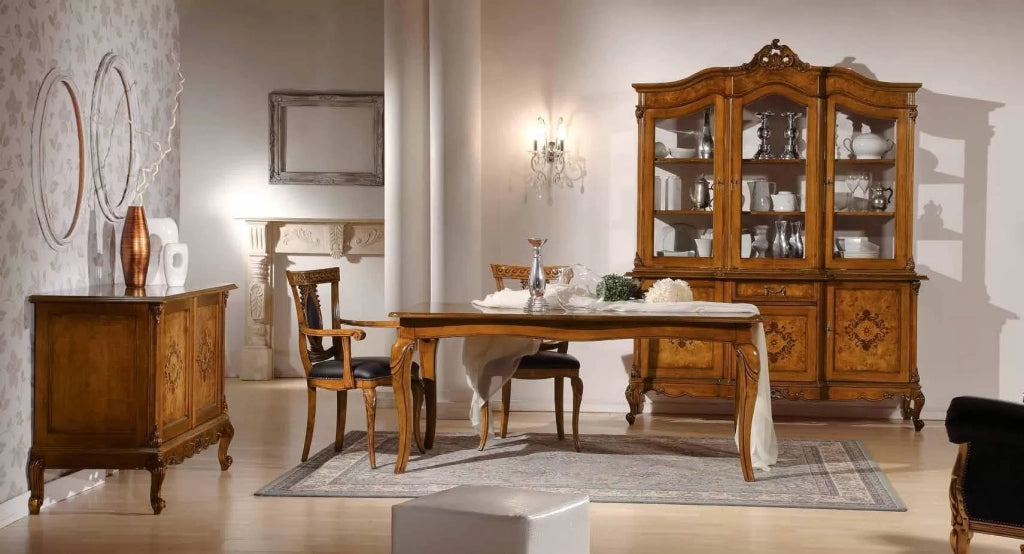 Cristalliera in legno 3 porte 1 cassetto impero noce bassano 179x61xh230 - Mobili 2G