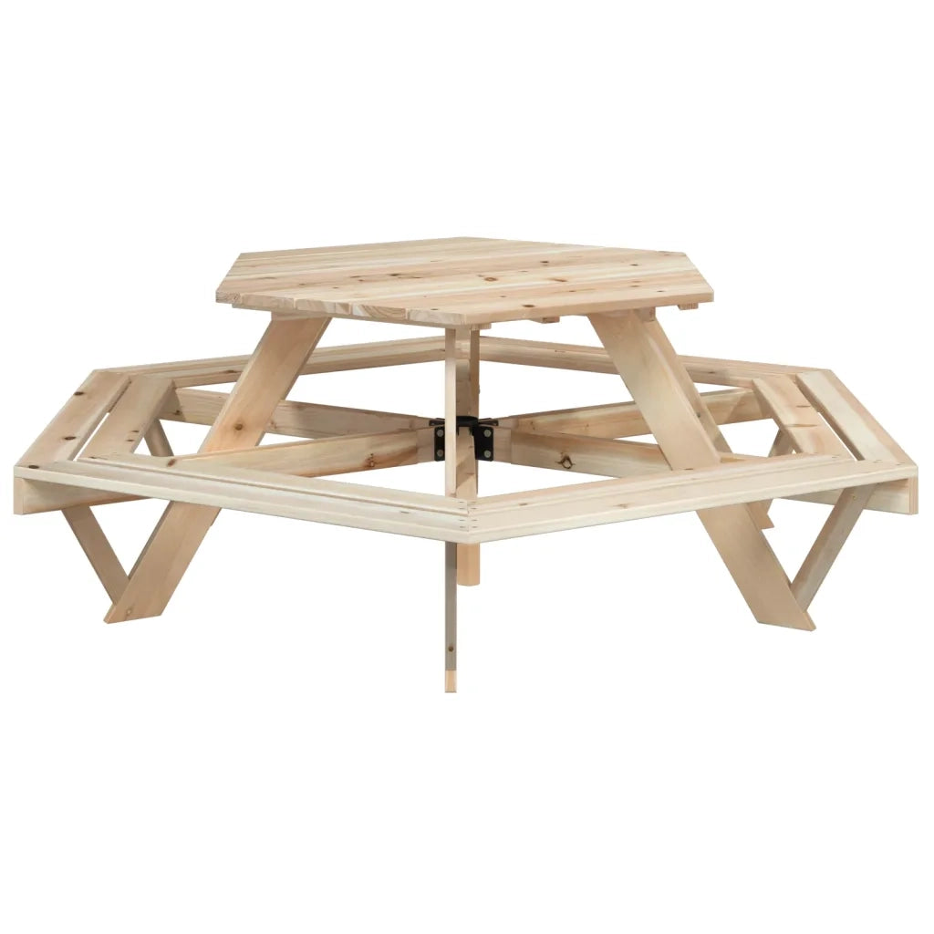 vidaXL Tavolo Picnic per 6 Bambini con Ombrellone Esagono Legno Abete