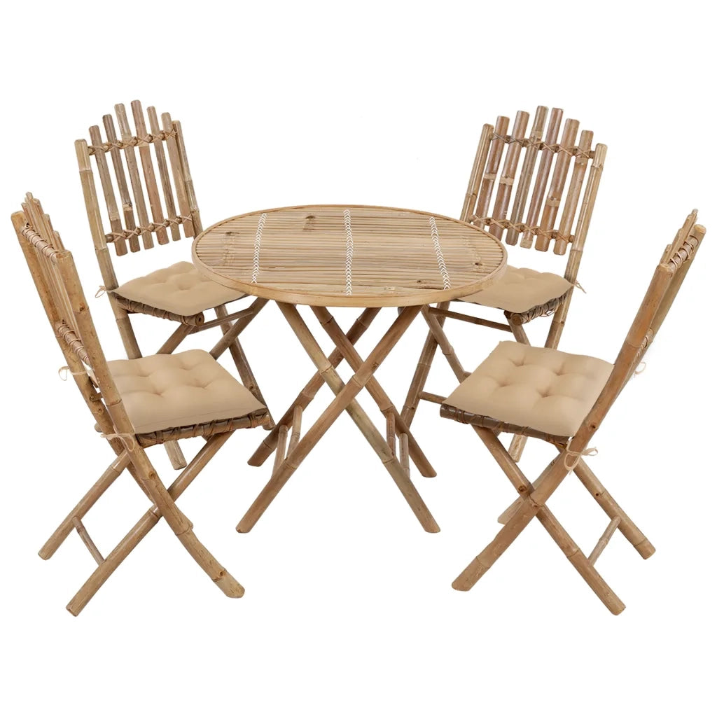 Set da Pranzo da Giardino 5 pz Pieghevole con Cuscini in BambÃ¹ cod mxl 41247