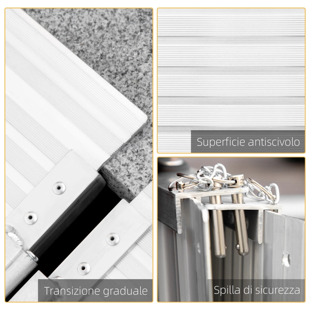 Rampa per Sedia a Rotelle in Lega di Alluminio Antiscivolo Capacit¨¤ 272kg. 183x72x5cm