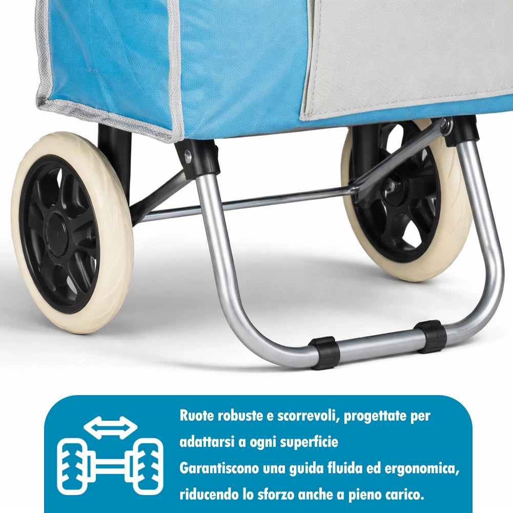 Carrello per la Spesa Zeus Trolley con Rivestimento Termico 35x30x90 cm e Ruote Azzurro
