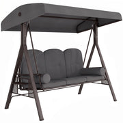 Dondolo da Giardino 3 Posti con Tetto Regolabile, Portabicchieri e Cuscini, 208x120x172 cm, Grigio