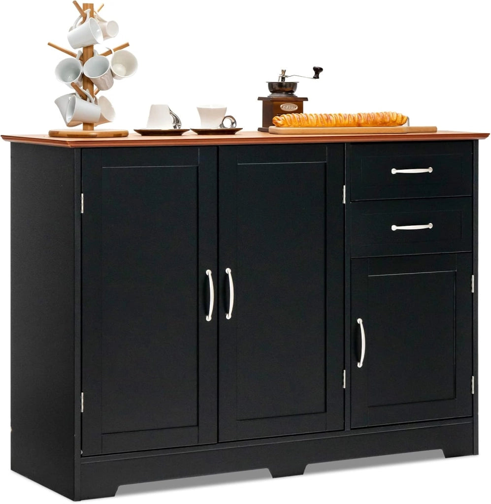 Credenza Cucina Multiuso e Moderno, Madia da Cucina con 2 Armadi, Ante e 2 Cassetti, Mobile Dimpensa Portaoggetti per Sala da Pranzo, Soggiorno, 100 x 40 x 78 cm (Nero)