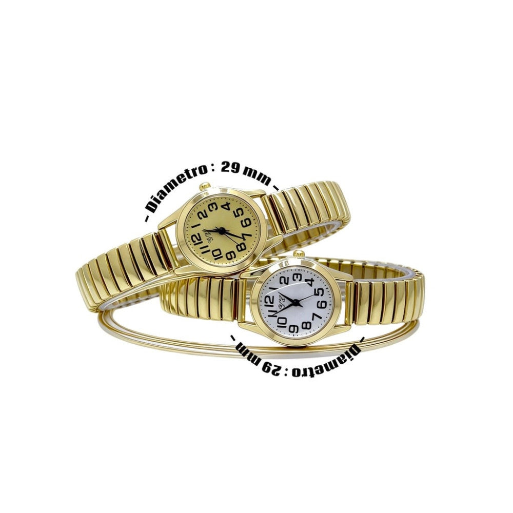 Trade Shop - Orologio Da Polso 29 Mm Oro Elegante Quadrante Oro Cinturino Elasticizzato -