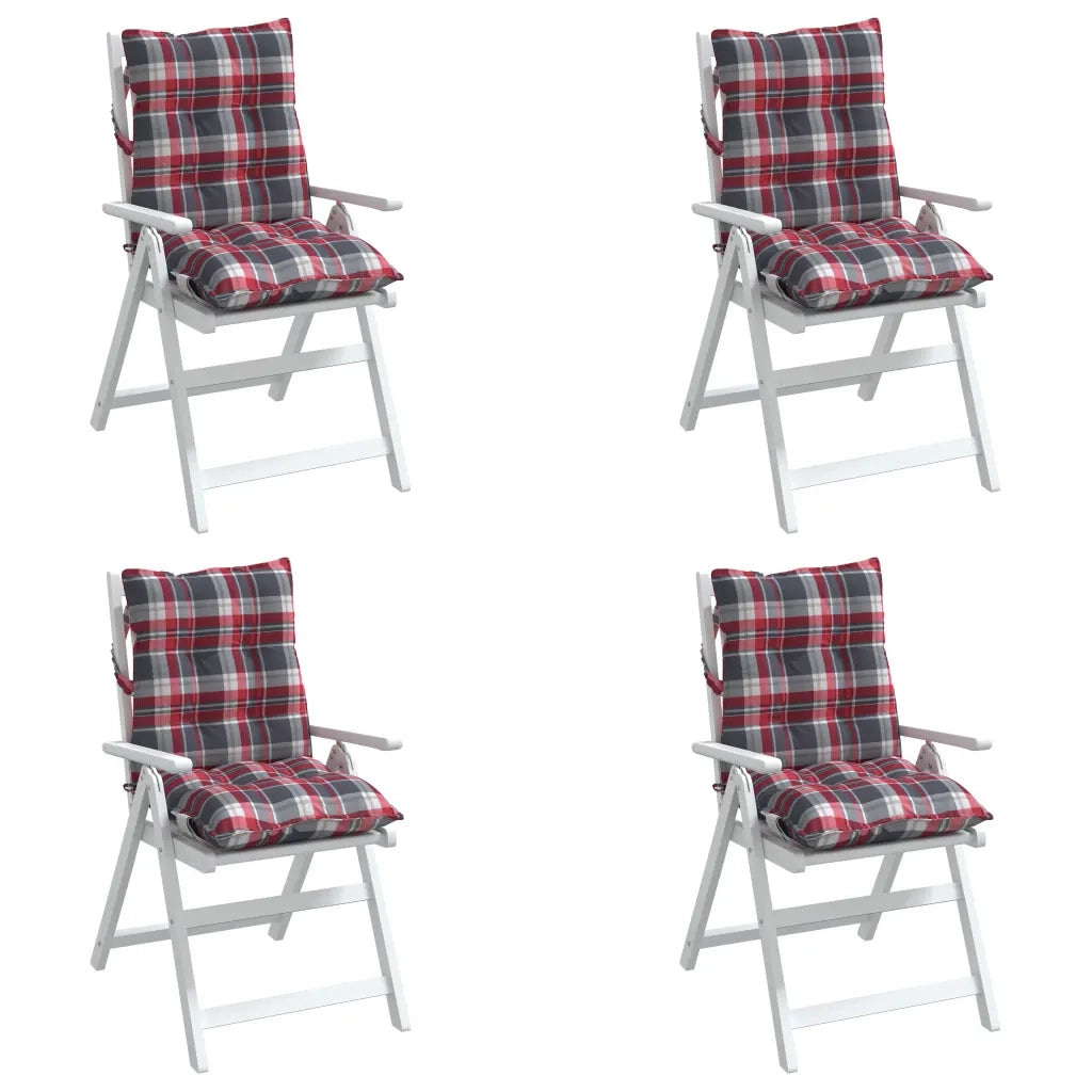 Cuscini Sedia Schienale Basso 4 pz Quadri Rosso Tessuto Oxford