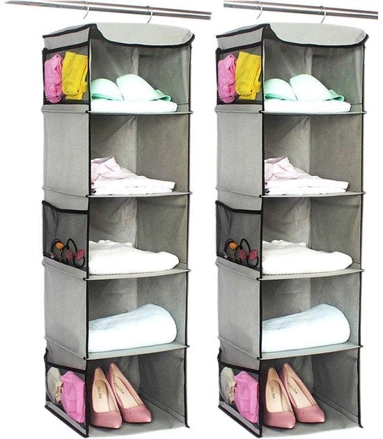 Organizzatore per armadio da 2 pezzi - Sostegno appeso con 5 compartimenti - Cassetto per abbigliamento - Possibilità di archiviazione flessibili - 30 x 30 x 108 cm - Materiale di alta qualità
