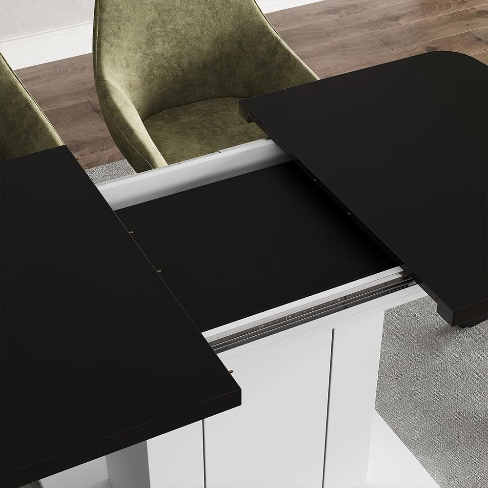 tavolo da pranzo allungabile Fenaro, Nero/bianco, 120 x 80 cm, allungabile con estrazione sincronizzata per lunghezza tavolo variabile