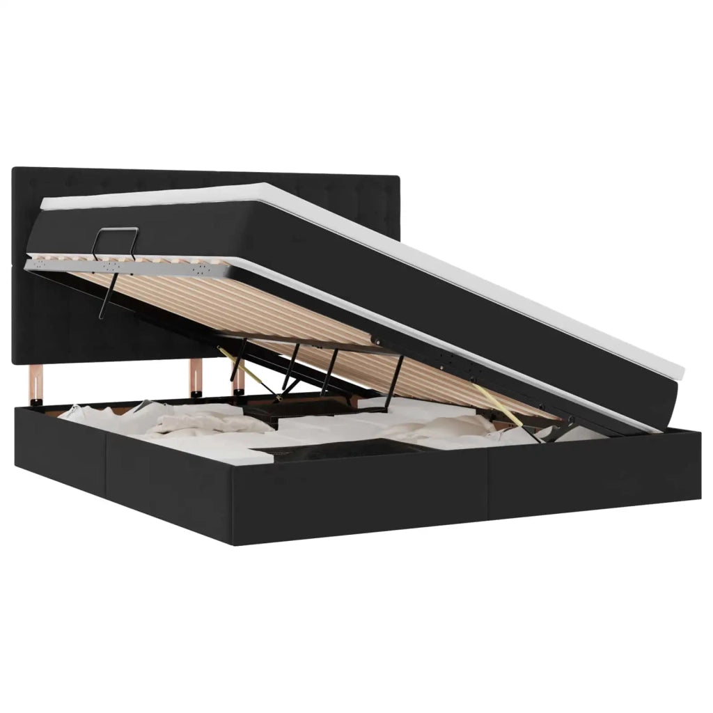 Letto con contenitore e materasso Nero 180 x 200 cm Velluto