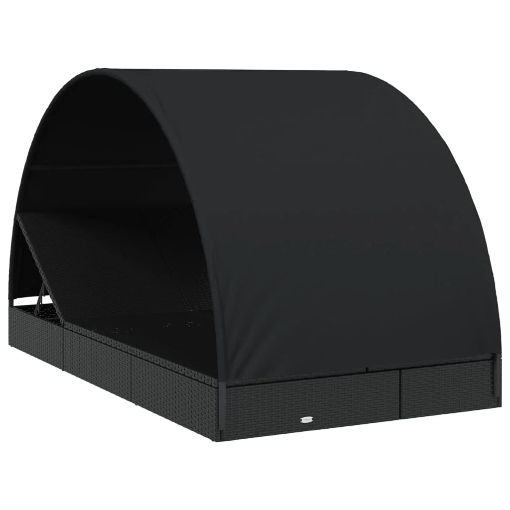 Lettino prendisole/sdraio per 2 persone con tettuccio rotondo nero 211x112x140 cm 02_0012194