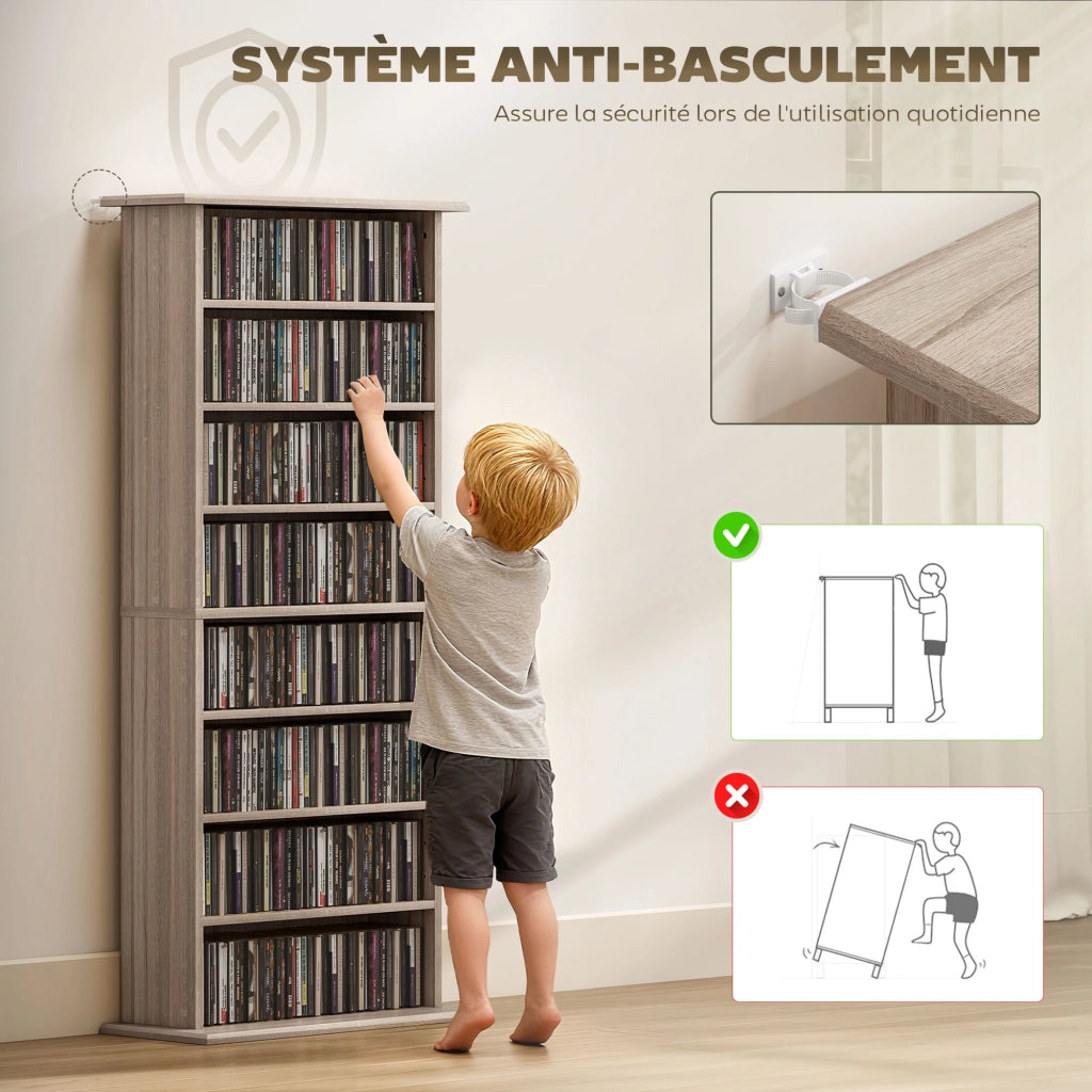 Libreria per CD e DVD con 8 scomparti e 6 ripiani regolabili ¨C Minimal ¨C Naturale