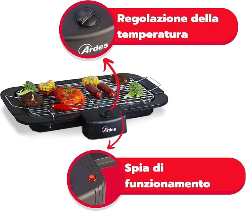 ARDES AR1B01 BARBECUE ELETTRICO PORTATILE 2200W COLORE NERO
