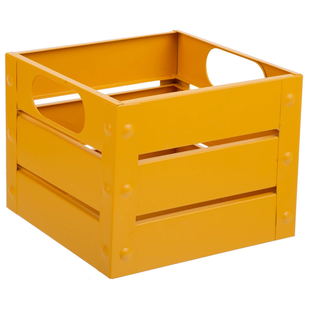 Cestino quadrato in metallo stampato giallo 18x18x14
