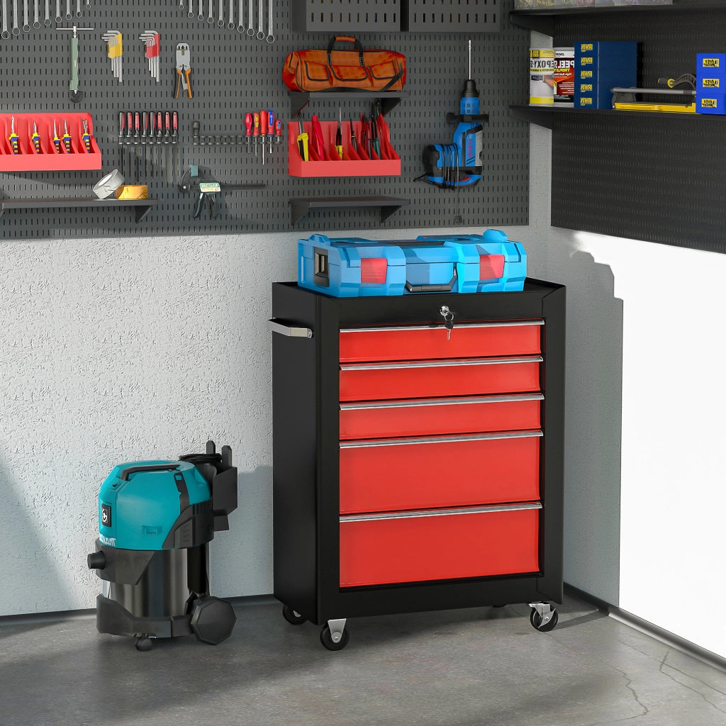 Carrello per attrezzi 5 cassetti ¨C zephmum ¨C 61.5x33x82.5 cm rosso