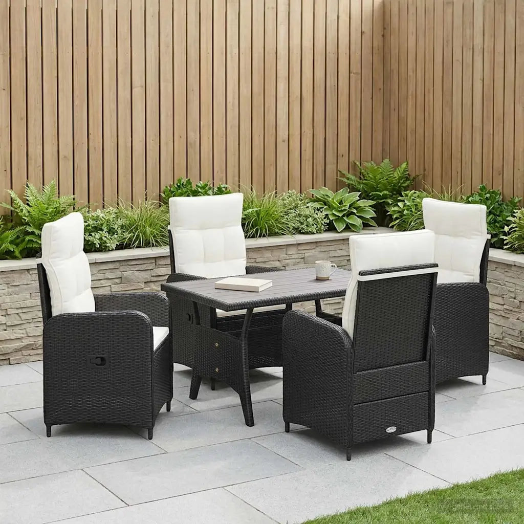 Set da pranzo per esterni 5 pz Nero e Bianco Crema polyrattan 3422259