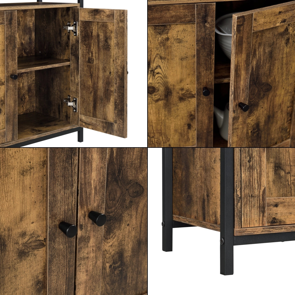 Comò / Credenza (AxLaxP) 79 x 60 x 30 cm Mobile per Soggiorno/Cucina/Camera da Letto - Telaio Laterale in Ferro, Armadietto a 2 Ante e Ripiani - Effetto Legno Scuro