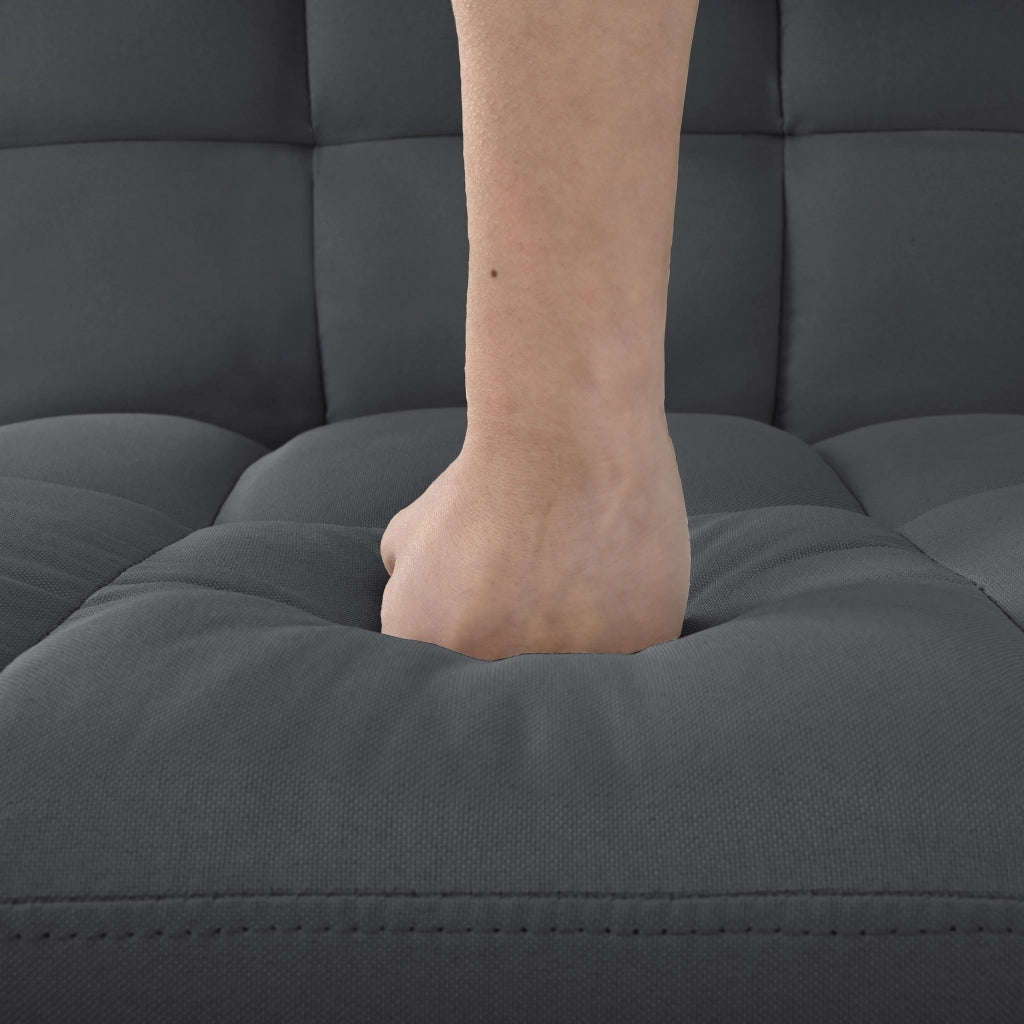 Divano Futon 3 Posti ¨C MINIMAL ¨C Grigio, Tessuto Lino, Schienale Regolabile, Gambe in Metallo, 146 cm