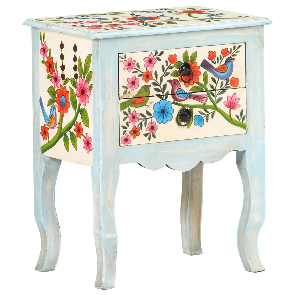 Comodino Dipinto a Mano-Tavolino da notte 40x30x50 cm in Legno Massello di Mango 299371