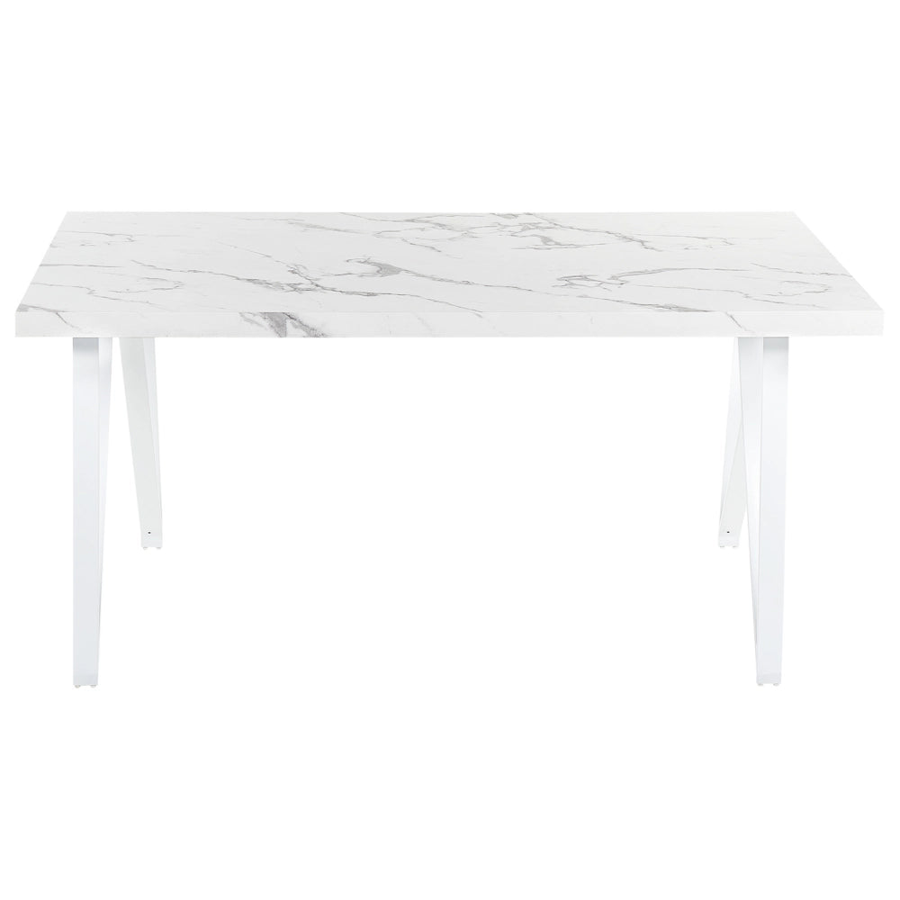Tavolo da pranzo Piano in MDF effetto marmo bianco 160 x 90 cm Gambe in metallo incrociate a X Tavolo da cucina