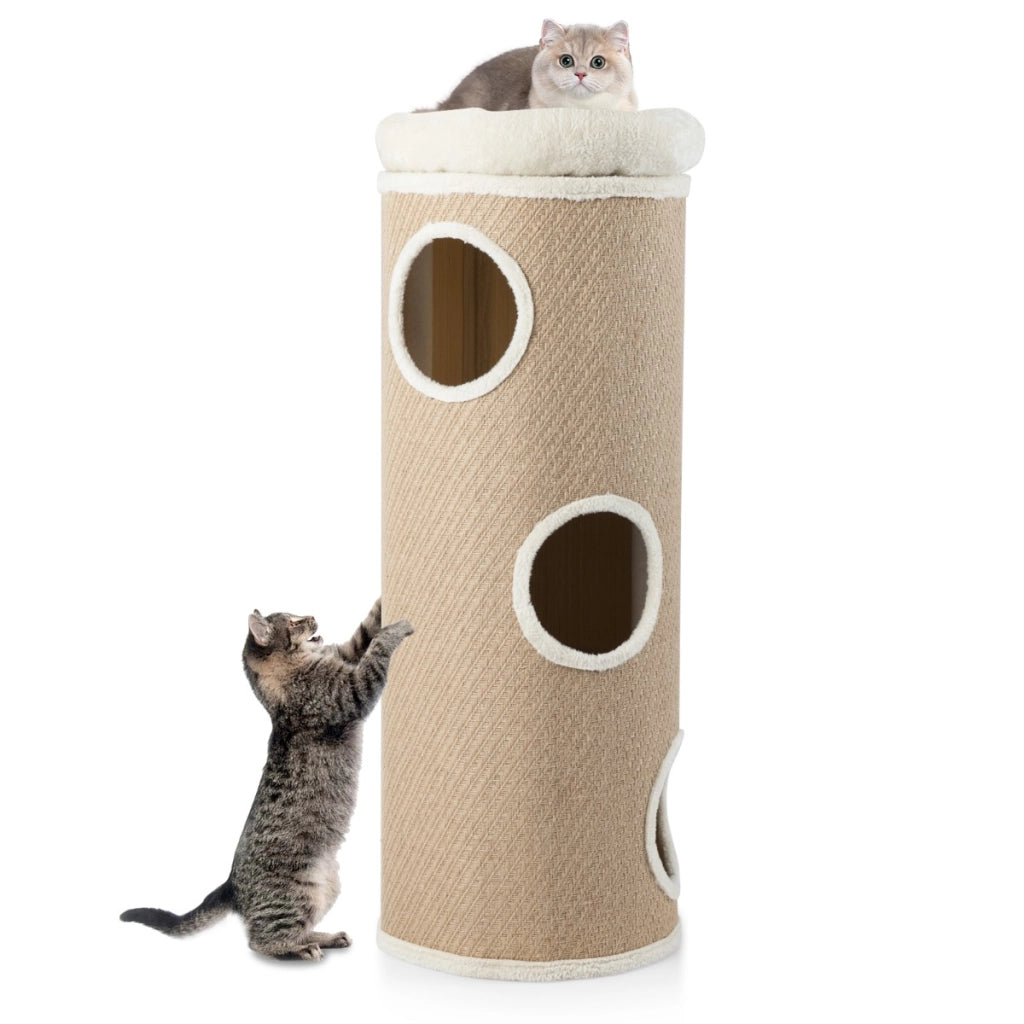 Casa per gatti a 4 piani con letto a caverna elevato, Tavoletta per graffi e altro ideale per pi¨´ gatti Marrone
