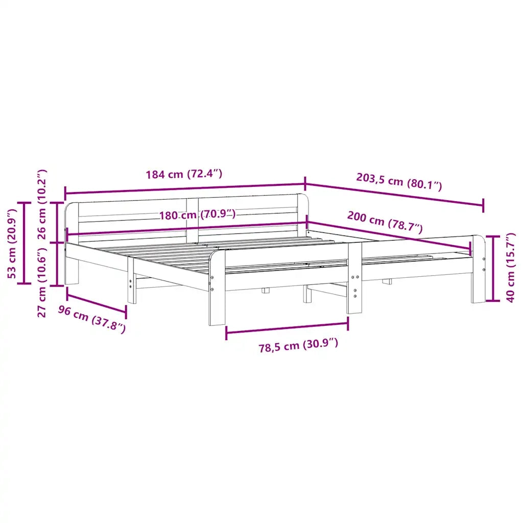 Letto senza Materasso Bianco 180x200 cm Legno Massello di Pino 855464