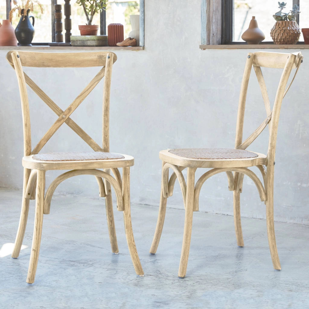 Set 2 sedie bistrò vintage in legno, marrone naturale