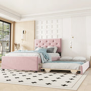 Letto Imbottito Singolo con Rete a Doghe e Contenitore ¨C MINIMAL ¨C Velluto Rosa 90x200