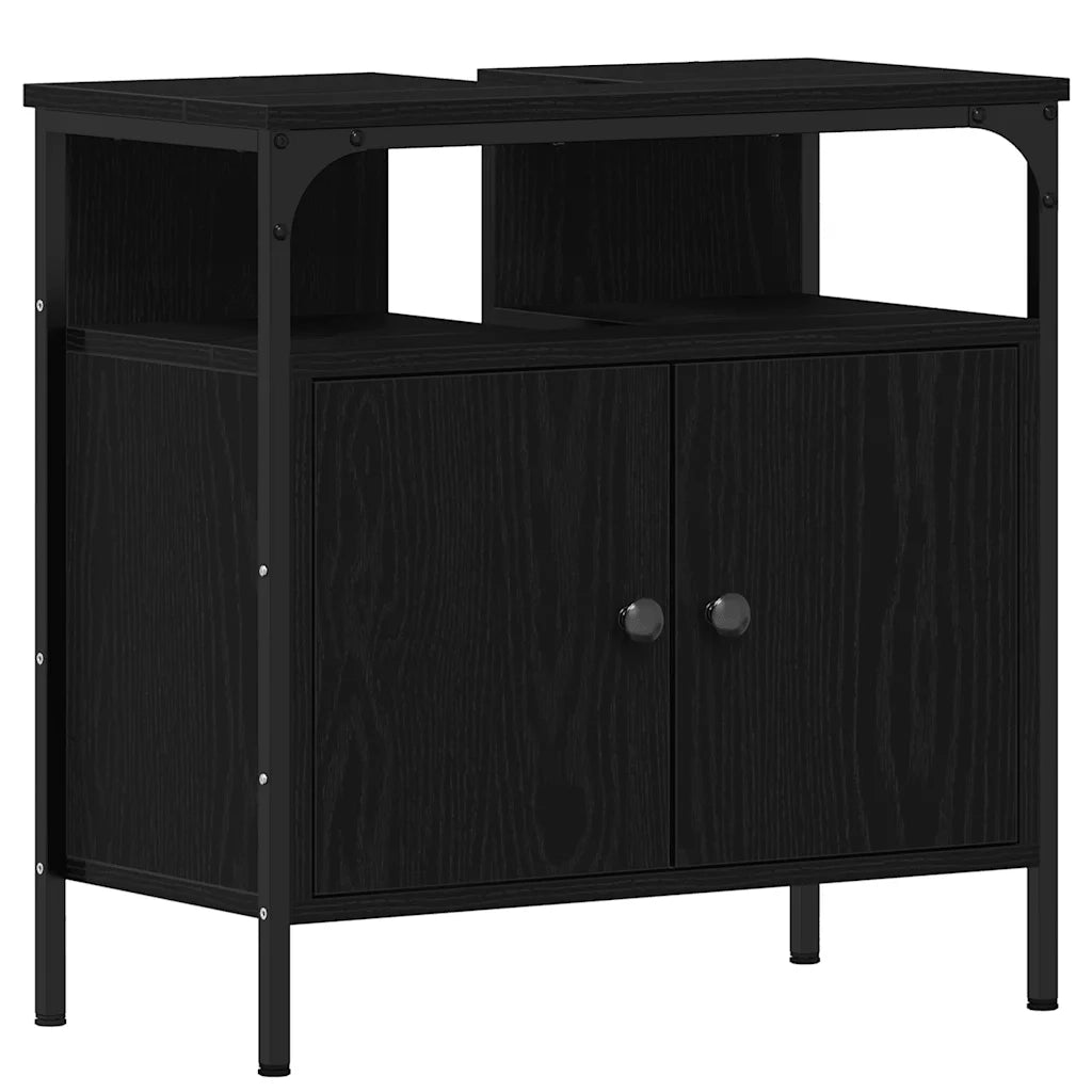 Mobile Lavabo Bagno Rovere Nero 60x30x60cm Legno Multistrato 862234