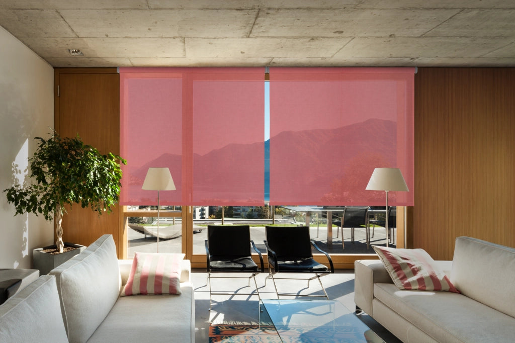 VIEWTEX Tenda a rullo Screen  10% Grado di apertura argento e rosso 120 x 250 cm - Made in Europe - 5 anni di garanzia
