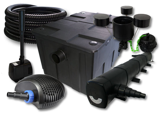 Set Filtro laghetto 60000l Chiarificatore 72W Pompa ECO 40W Skimmer Tubo 25m Pompa fontana