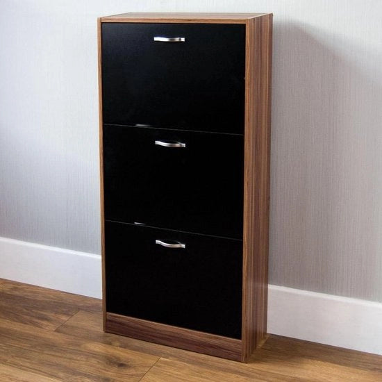 Scatola per scarpe 3 livelli cassettone di stoccaggio a pavimento in legno noce nero 118x60x24 cm - Risparmia spazio