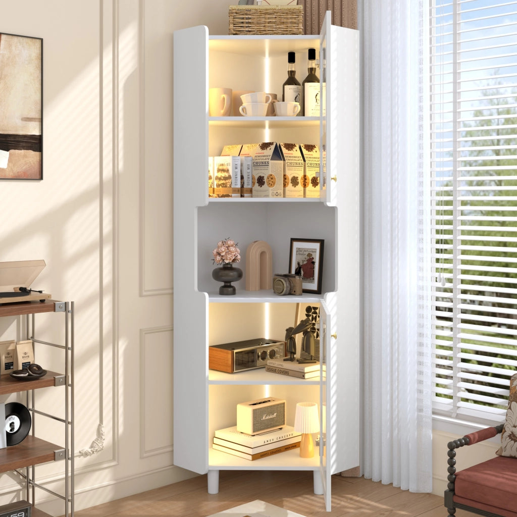Mobile angolare con LED controllati da app 2 ante e ripiano aperto in MDF bianco 63.5 × 157.5 cm