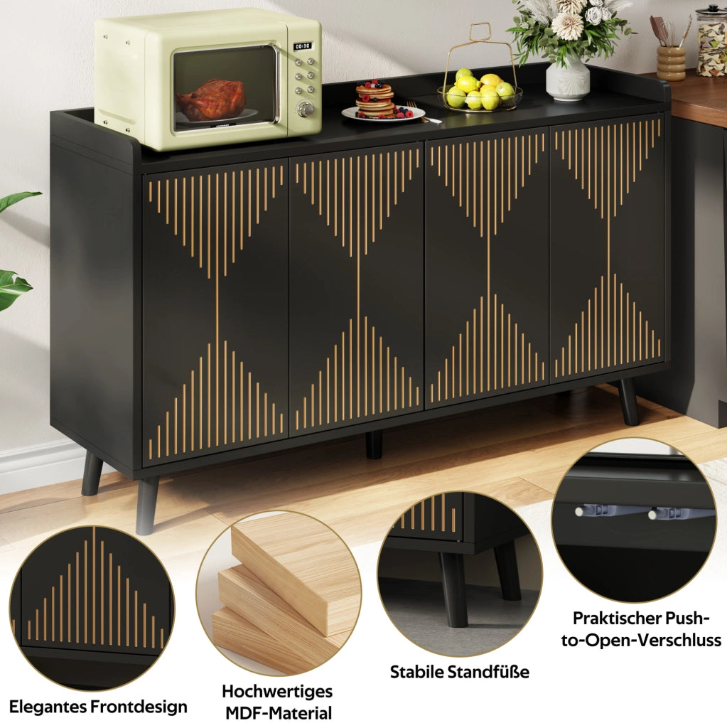 Credenza da cucina nera con 4 ante e ripiani regolabili