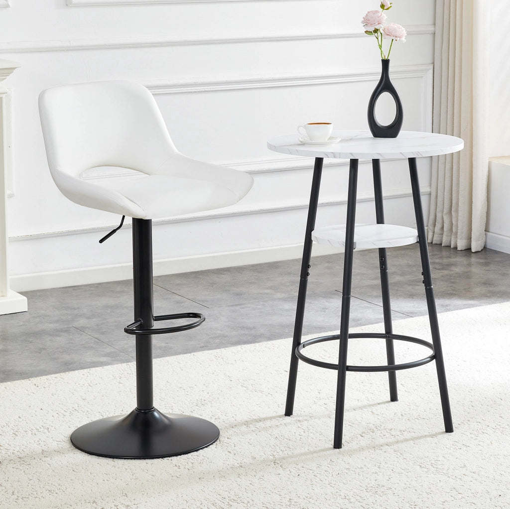 Tavolo bar ULEVR ?60 cm con ripiano centrale, effetto marmo bianco e struttura in metallo nero