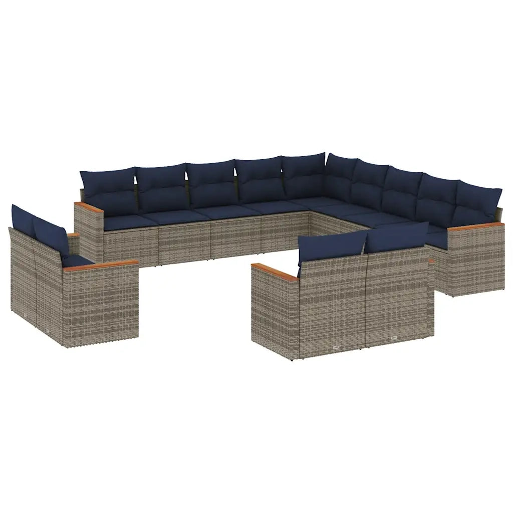 Set Divani da Giardino 13 pz con Cuscini Grigio in Polyrattan 3226530
