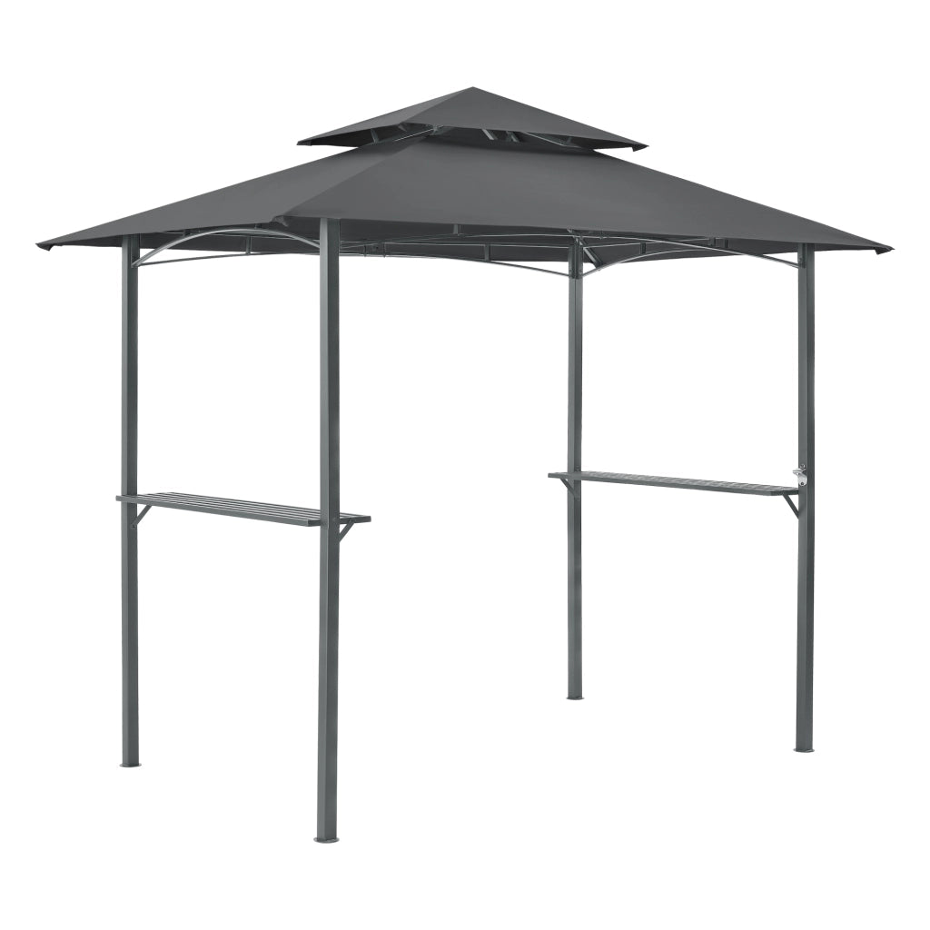 Gazebo per Barbecue Parga con Tetto Doppio e 2 Ripiani 250x241x151 cm - Grigio Scuro [en.casa]