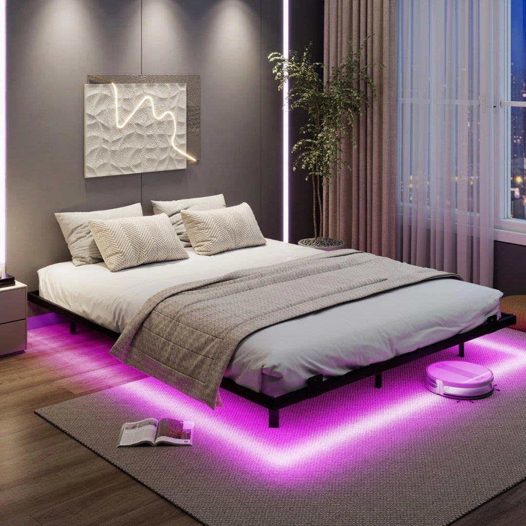 Telaio letto piattaforma in metallo con fissaggio per materasso, Letto con luci led queen dimensione