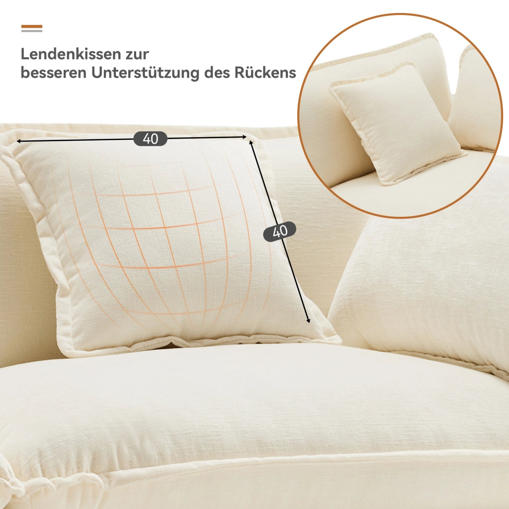 SOFA Angolare L 283x147x84 cm in ciniglia beige con pouf mobile