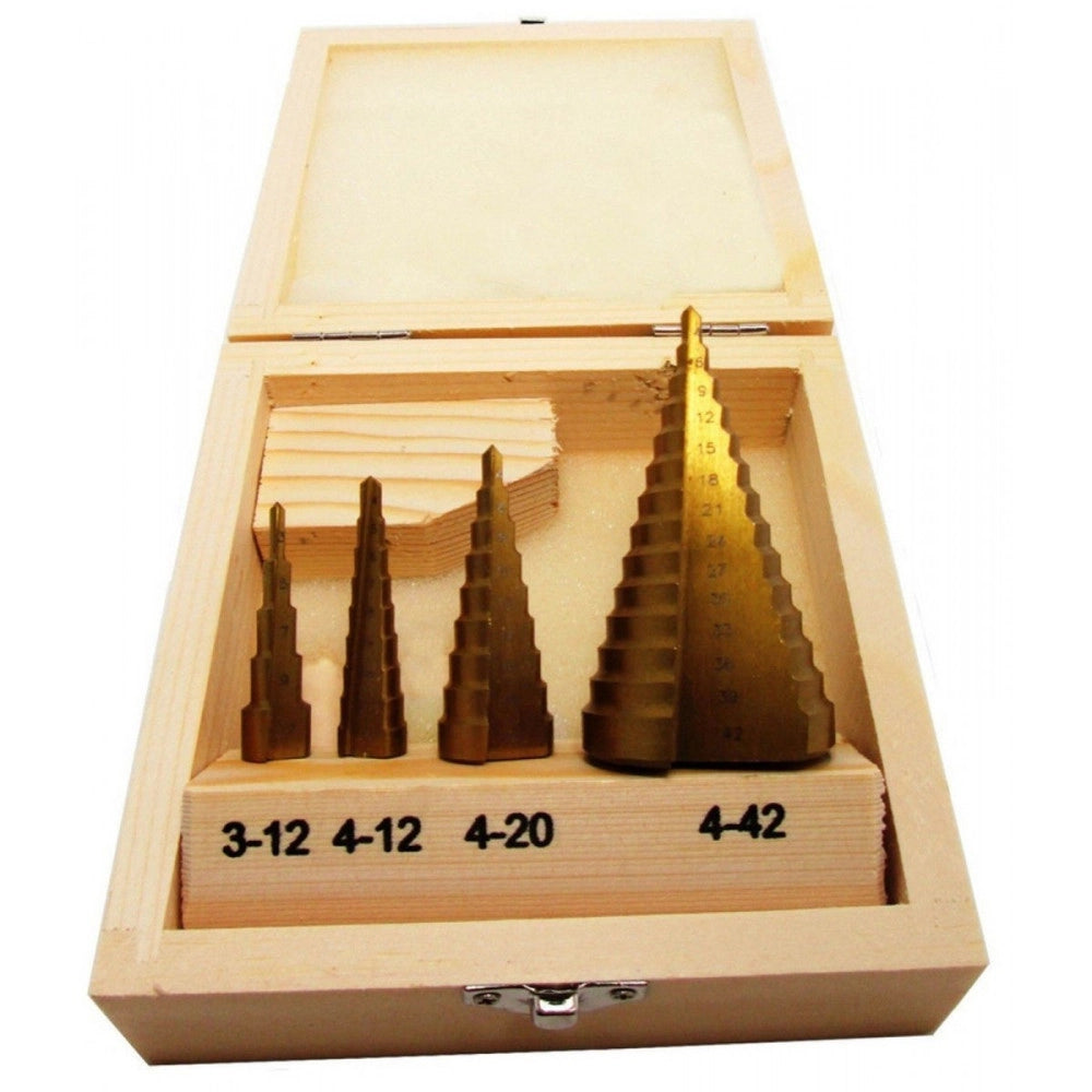 Trade Shop - Kit 4 Pz Frese Coniche Gradino Hss 4-42mm Scalino Conica Fresa Allargafori -