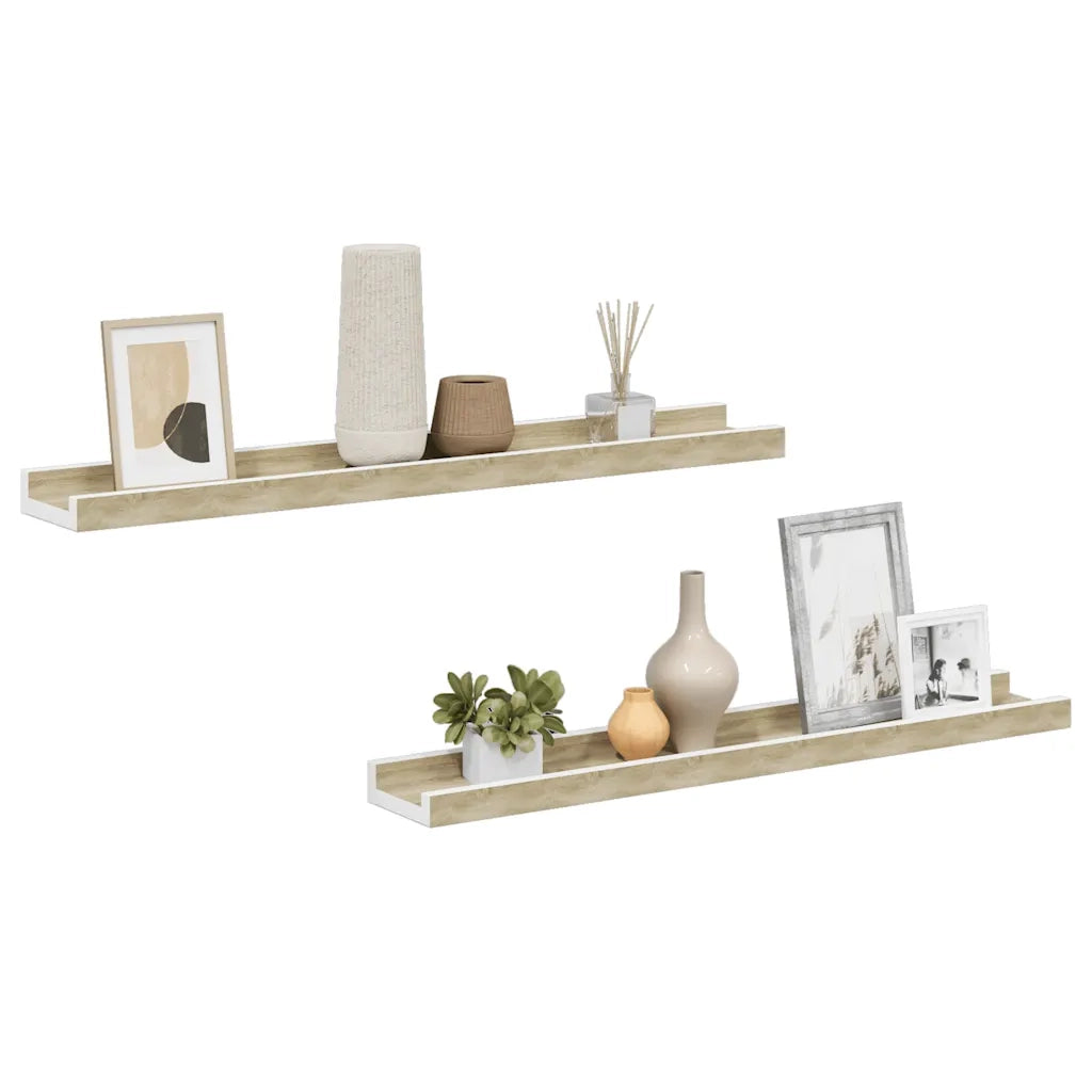 Mensole da Parete 2 pz Bianco e Rovere Sonoma 60x9x3 cm 326690