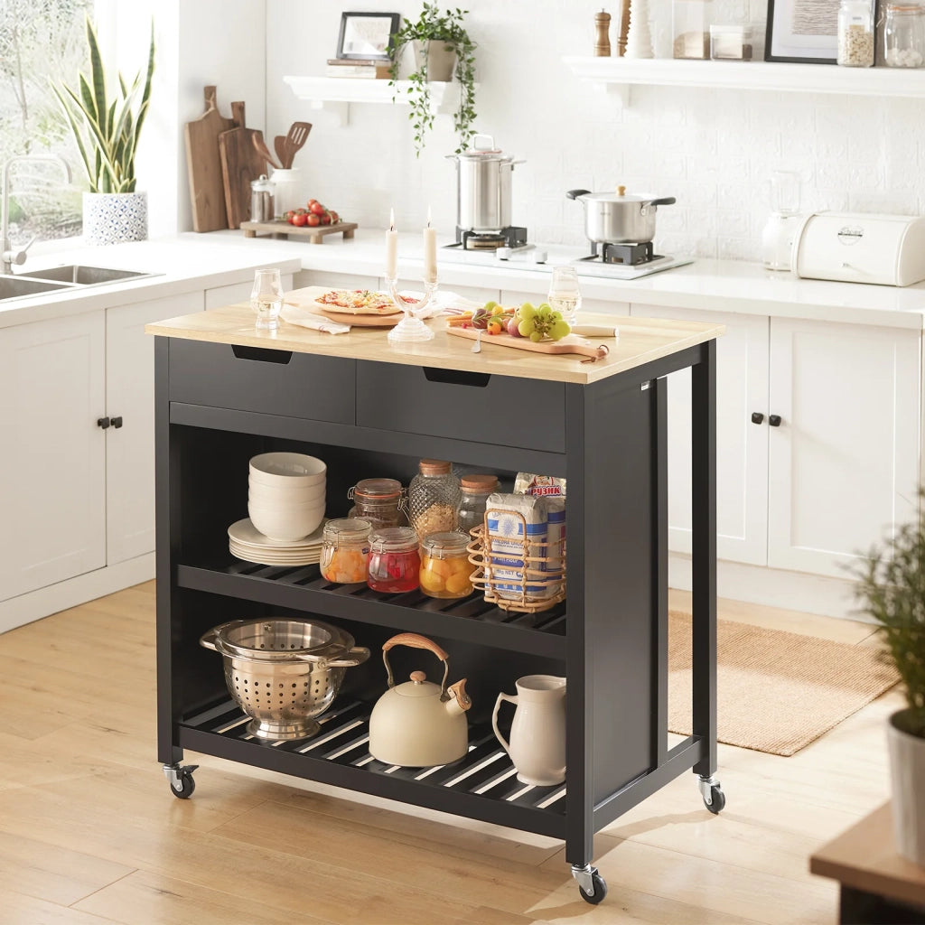 Penisola Cucina Piano di Lavoro per Cucina con 2 cassetti a 2 Ripiani L100*P60*A94CM Nero FKW74-SCH