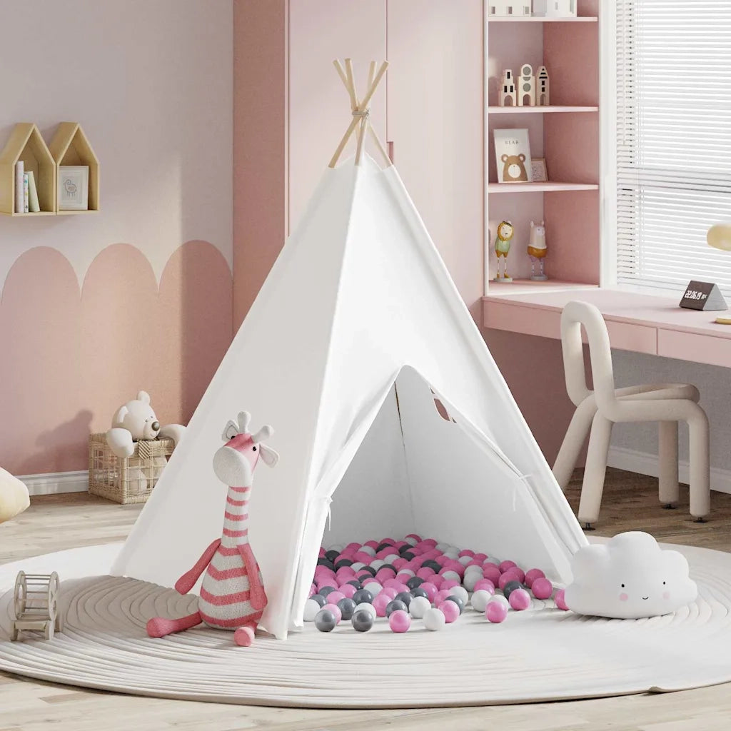 Tenda Teepee-Tenda da campeggio Bianco 120 x 120 x 150 cm Tessuto e Plastica 383167