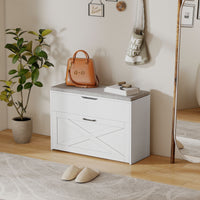 Panca Scarpiera 80x30x55 cm per 8 Paia di Scarpe con Cassetto Ribaltabile e Contenitore Bianco