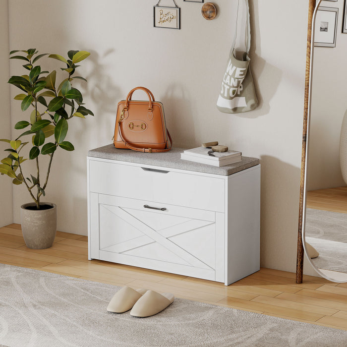 Panca Scarpiera 80x30x55 cm per 8 Paia di Scarpe con Cassetto Ribaltabile e Contenitore Bianco