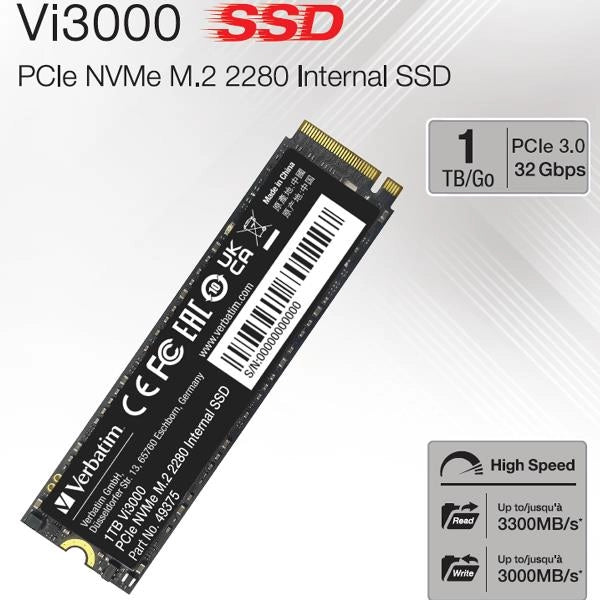 Verbatim vi3000 1 tb m.2 pci express 3.0 nvme - 49375V