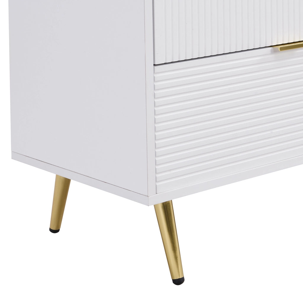 Credenza 3 cassetti 2 ante con ripiani, per soggiorno, in MDF, bianco e oro, 120 × 38 × 80,5 cm